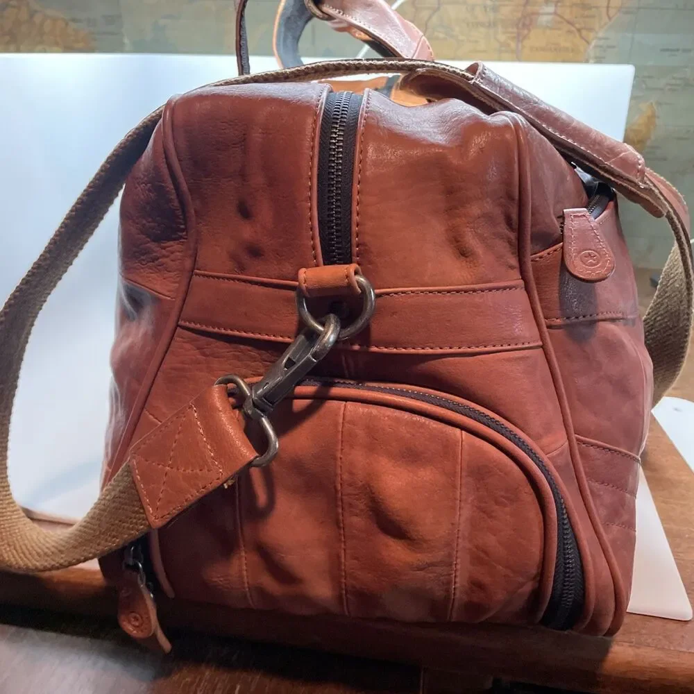 Aaron Leather Goods Patchwork Leather Duffle with 2 Shoe Storage Compartment